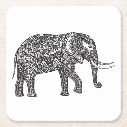 Stijlvol Fantasy Elephant Doodle Kartonnen Onderzetters (Voorkant)