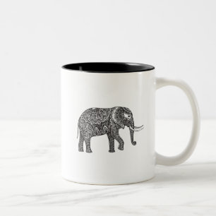 Stijlvol Fantasy Elephant Doodle Tweekleurige Koffiemok