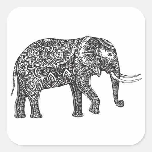 Stijlvol Fantasy Elephant Doodle Vierkante Sticker (Voorkant)