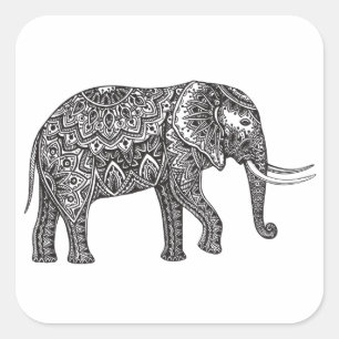 Stijlvol Fantasy Elephant Doodle Vierkante Sticker