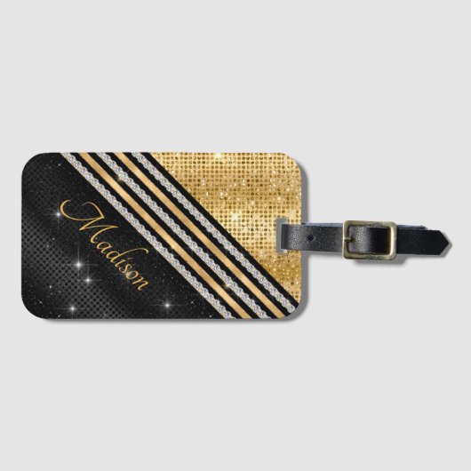 Stijlvol faux Crystal Gold en zwart, op maat gemaa Bagagelabel (Voorkant (horizontaal))