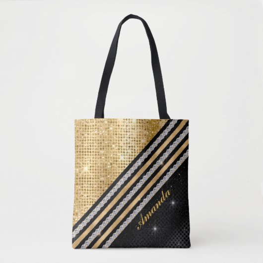Stijlvol faux Crystal Gold en zwart, op maat gemaa Tote Bag (Voorkant)