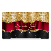 Stijlvol faux Glitter Red Gold Black monogram Busi Magnetisch Visitekaartje (Voorkant)