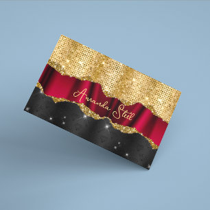 Stijlvol faux Glitter Red Gold Black monogram Busi Magnetisch Visitekaartje