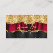 Stijlvol faux Glitter Red Gold Black monogram Busi Visitekaartje (Voorkant)