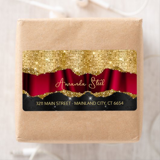 Stijlvol faux Glitter Red Gold zwart monogram Etik Etiket (Insitu)