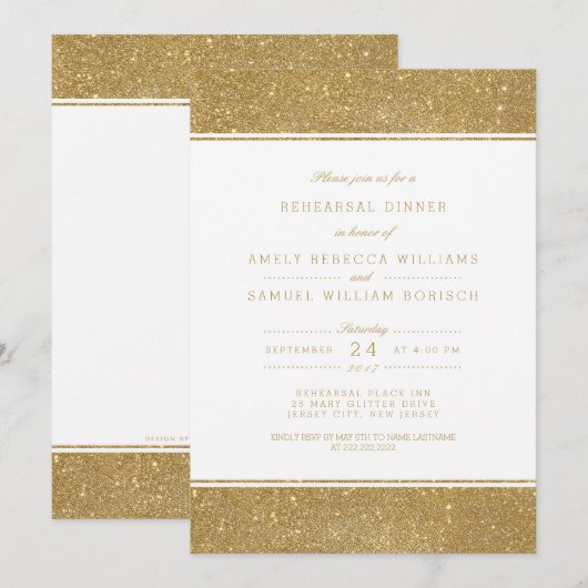 Stijlvol Faux Gold Glitter Rehearsal Dinner Invite Kaart (Voorkant / Achterkant)