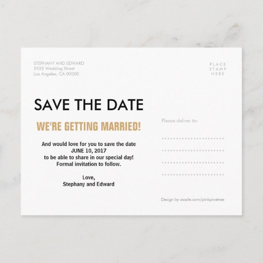 Stijlvol Faux Gold Glitter Sparen het Briefkaart v (Achterkant)