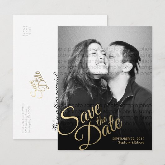 Stijlvol Faux Gold Save the Date Photo Briefkaart (Voorkant / Achterkant)