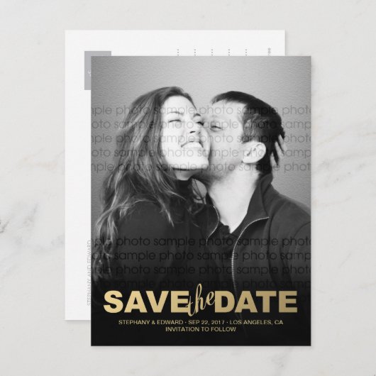 Stijlvol Faux Gold Save the Date Photo Briefkaart (Voorkant / Achterkant)