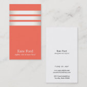Stijlvol Faux Silver Striped Warm Coral Modern Visitekaartje (Voorkant / Achterkant)