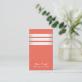 Stijlvol Faux Silver Striped Warm Coral Modern Visitekaartje (Staand voorkant)