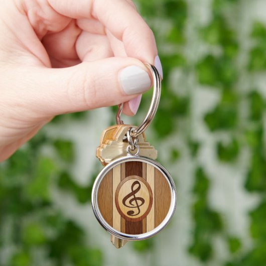 Stijlvol Faux Wood Treble Clef Inlay Sleutelhanger (Hand)