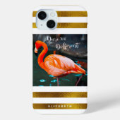 Stijlvol Flamingo Photo Gold Stripes Dare Quote Case-Mate iPhone Case (Achterkant)