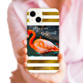 Stijlvol Flamingo Photo Gold Stripes Dare Quote Case-Mate iPhone Case