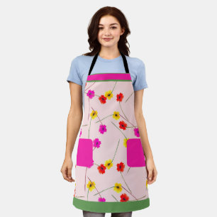 Stijlvol floraal roze schort met faux pockets
