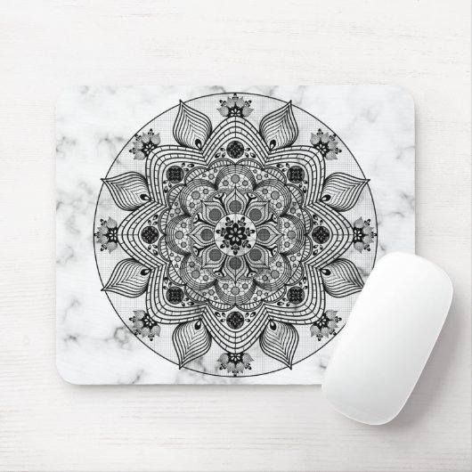 Stijlvol Floral Black en White Mandala Muismat (Met muis)