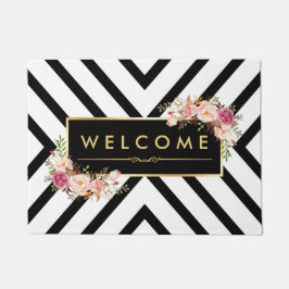 Stijlvol Floral Black White Pattern Deurmat