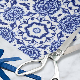 Stijlvol Floral Blue op een witte, gekleurde aarde Tissuepapier