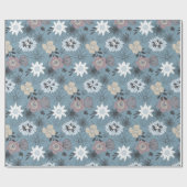 Stijlvol Floral Blue White Rose Flowers Pattern Cadeaupapier (Vlak)