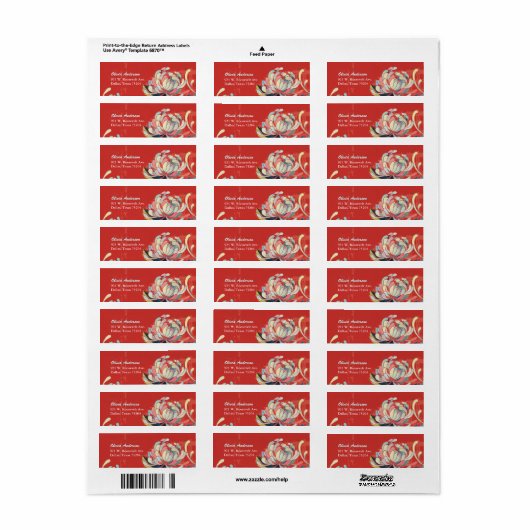 Stijlvol Floral Cute Red-adres Etiket (Full Sheet)