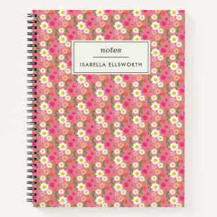 Stijlvol Floral Daisy Pattern roze gepersonaliseer Notitieboek