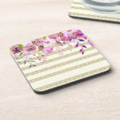 Stijlvol Floral Gold Striped Bier Onderzetter (Linkerzijde)