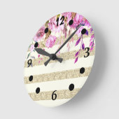 Stijlvol Floral Gold Striped Ronde Klok (Hoek)