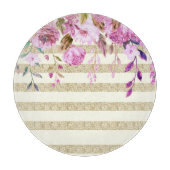 Stijlvol Floral Gold Striped Snijplank (Voorkant)