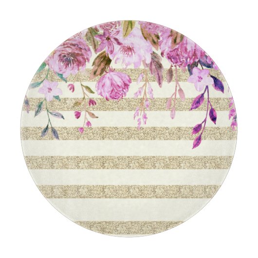 Stijlvol Floral Gold Striped Snijplank (Voorkant)