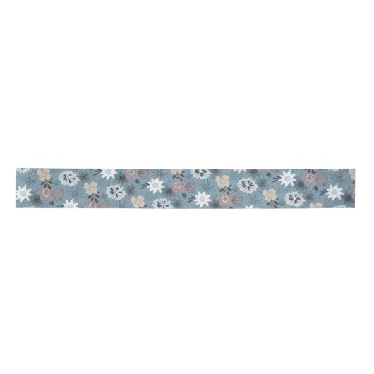 Stijlvol Floral Illustration Blue en Roos Pattern Satijnen Lint (Voorkant)