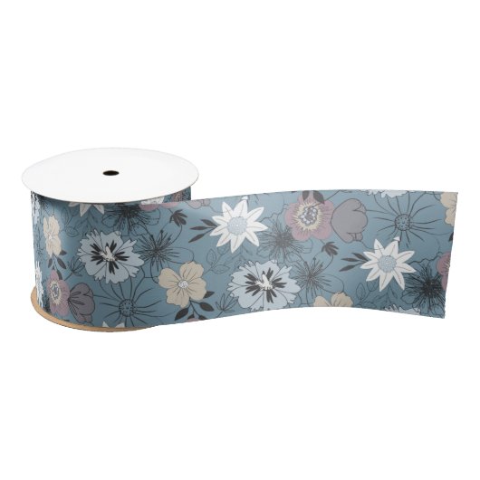 Stijlvol Floral Illustration Blue en Roos Pattern Satijnen Lint (Spoel)