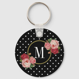 , stijlvol, Floral Polka Dots Monogram Sleutelhanger