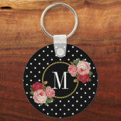 , stijlvol, Floral Polka Dots Monogram Sleutelhanger (Voorkant)