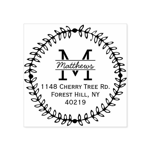 Stijlvol Floral Wreated Custom Monogram Rubberstempel (Afrduk)