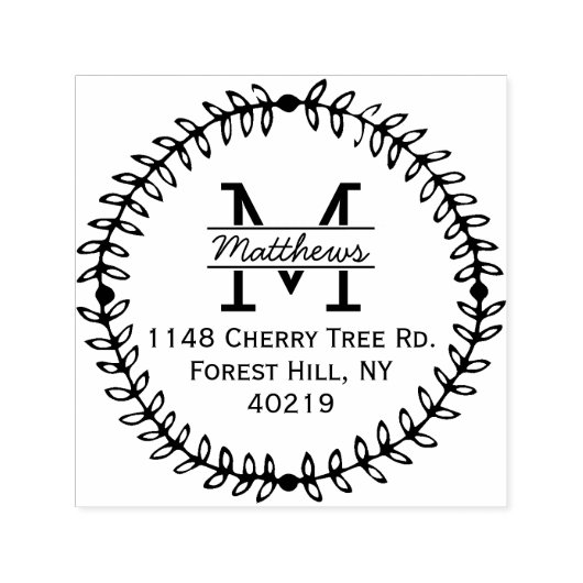 Stijlvol Floral Wreated Custom Monogram Zelfinktende Stempel (Design)
