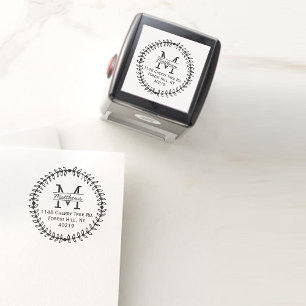 Stijlvol Floral Wreated Custom Monogram Zelfinktende Stempel