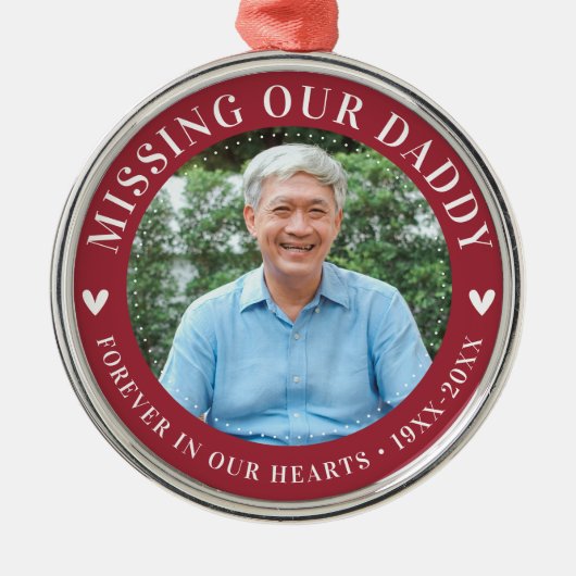 Stijlvol foto gepersonaliseerd herdenkingsverlies metalen ornament (Voorkant)