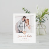 Stijlvol fotohart Sla de datum van het echte Roos  Folie Uitnodiging Briefkaart (Staand Voorkant)