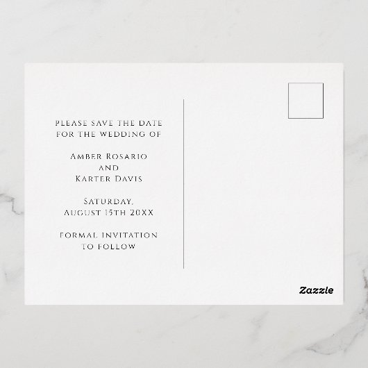 Stijlvol fotohart Sla de datum van het echte Roos  Folie Uitnodiging Briefkaart (Achterkant)