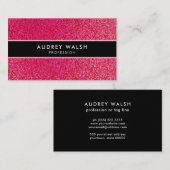 Stijlvol frambozige roze glitter Black Striped Visitekaartje (Voorkant / Achterkant)
