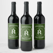 Stijlvol frame groen monogram wijn etiket (Flessen)