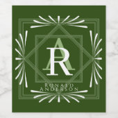 Stijlvol frame groen monogram wijn etiket (Enkel label)