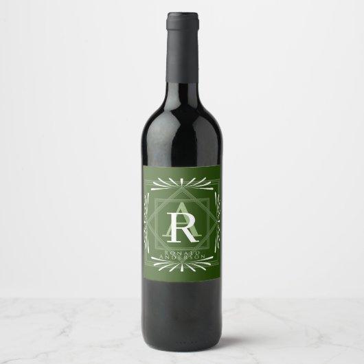 Stijlvol frame groen monogram wijn etiket (Voorkant)