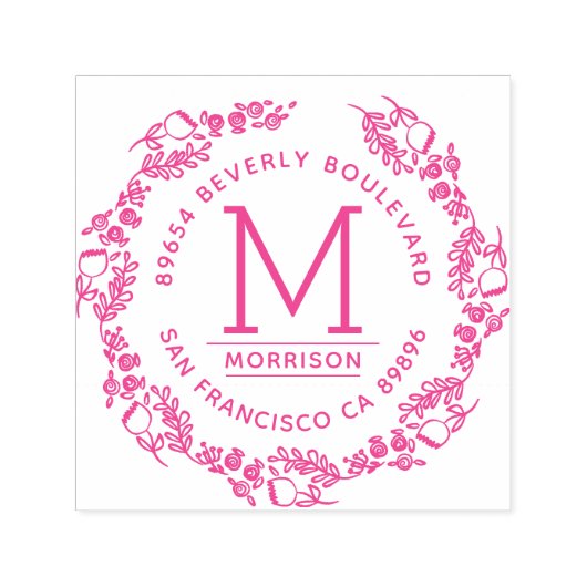 Stijlvol Fuchsia met de hand getrokken krans retou Zelfinktende Stempel (Design)