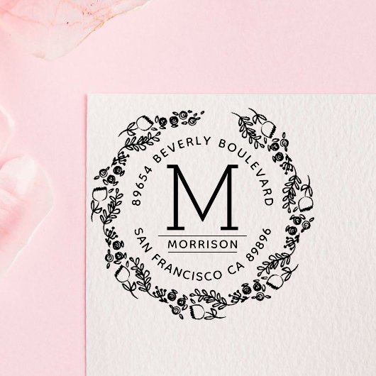 Stijlvol Fuchsia met de hand getrokken krans retou Zelfinktende Stempel