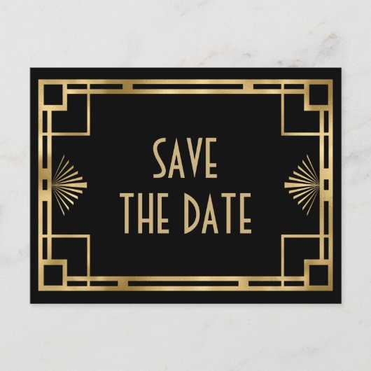 Stijlvol Gatsby Art Deco zwart en goud Aankondigingskaart (Voorkant)