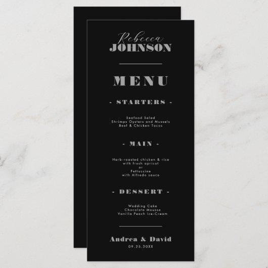 Stijlvol gebold script Typografie gastnaam bruilof Menu (Voorkant / Achterkant)