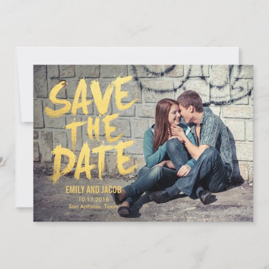 Stijlvol Geborsteld Foto Save The Date Kaart (Voorkant)