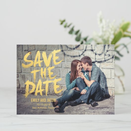 Stijlvol geborsteld Foto slaat de datumkaart op Save The Date (Staand voorkant)